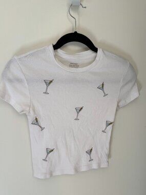 Organic Collective baby T-Shirt, embroidered martini glass, Size XS